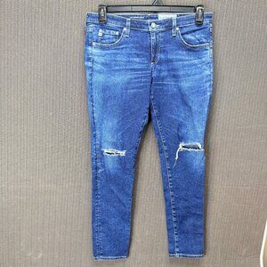 AG Adriano Goldschmied Womens US Size 12 30R Blue Skinny Distressed Denim Jeans
